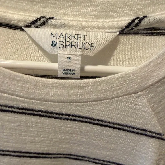 Market & Spruce Cream Crewneck Sweater with Black Stripes - Picture 2 of 4